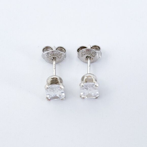Vintage Sterling Silver 925 Rectangular Cubic Zirconia Stud Earrings - Picture 3 of 6